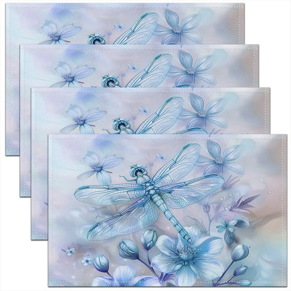 Erosebridal Lotus Folwer Place Mats Set of 4 for in Door Dinning, Mystic Dragonfly Table Place Mats for in Door Dining, Mother's Day Decor