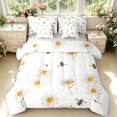 thumbnail image 1 of Erosebridal Lovely Bee 7 Pieces Full Size Bedding Sets,Cute Vintage Flowers Full Size Bed in a Bag,White Gold,Light Gray Reversible, 1 of 7