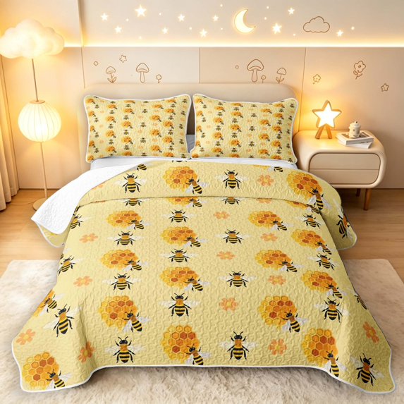 Erosebridal Lovely Bee Twin Quilt Set,Kawaii Floral Twin Coverlet Set,Yellow Black,2-Piece,1 Bedspread and 1 Pillowcase