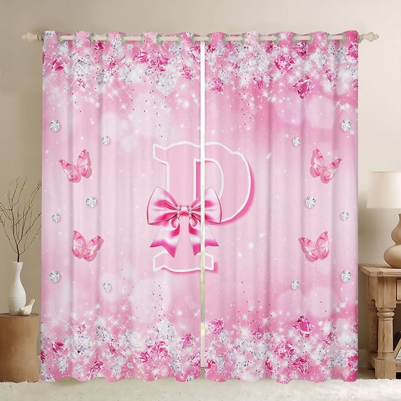 Erosebridal Lovely Bow Black Out Curtains For Girls,Pink Letter P Initial Lettering Curtains Pack of 2 (42x63 Each)