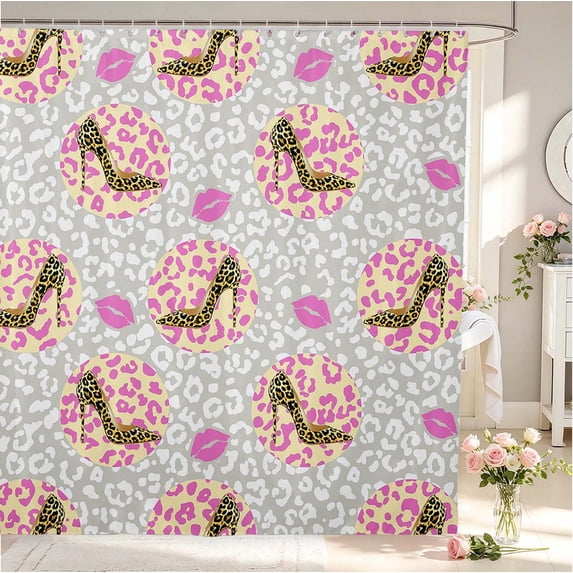 Erosebridal Lovely Cheetah High Heels Shower Curtain 72Wx72L,Fashion Themed Bathroom Curtain,White Gray