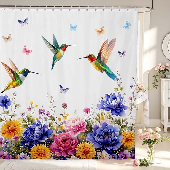 Erosebridal Lovely Hummingbird Shower Curtain 72Wx72L,Kawaii Wildlife Bathroom Curtain,White Blue