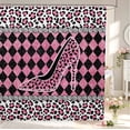 thumbnail image 1 of Erosebridal Lovely Leopard High Heels Shower Curtain 72Wx72L,Fashion Checkered Bathroom Curtain,Pink Black, 1 of 5