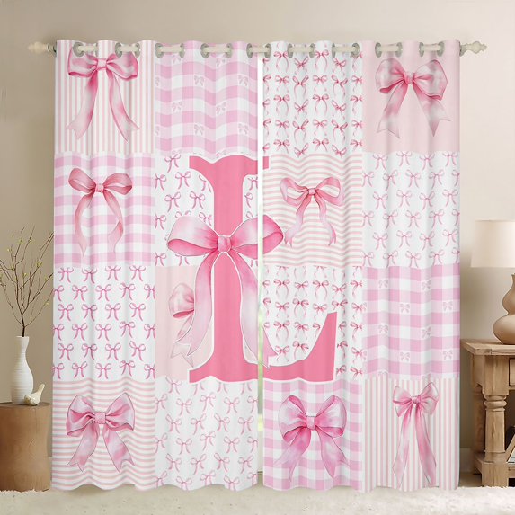 Erosebridal Lovely Pink Bowtie Kids Curtains Pack of 2 (42x84 Each),Personalized Initial Letter L Curtains Blackout For Girls