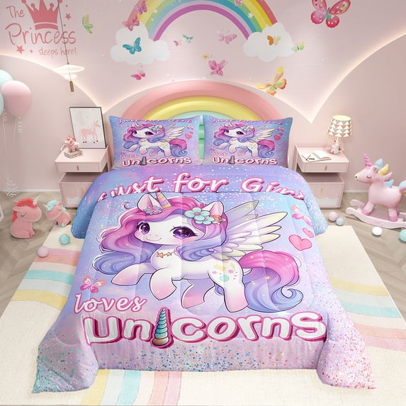 Erosebridal Lovely Unicorn Comforter Sets Full Size , Pink Purple, 3 Pieces