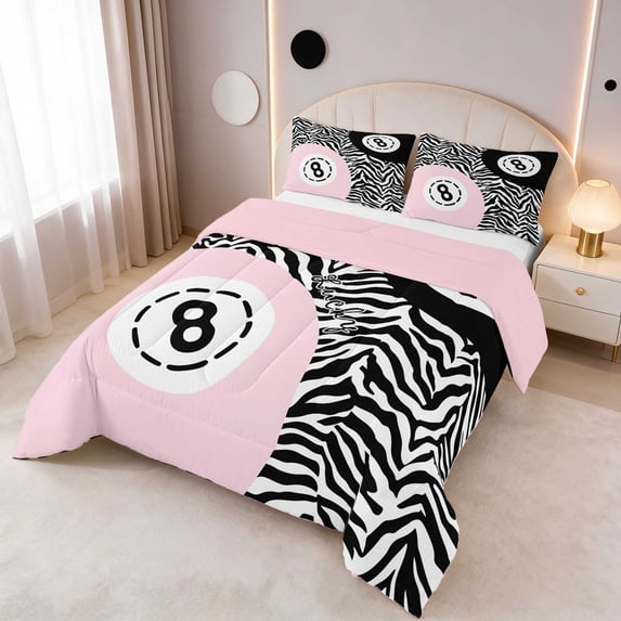 Erosebridal Lucky 8 King Size Comforter Sets Zebra Comforters King Size, Zebra Pink, Pink Reversible 3pcs 1 Comforter and 2 Pillowcases
