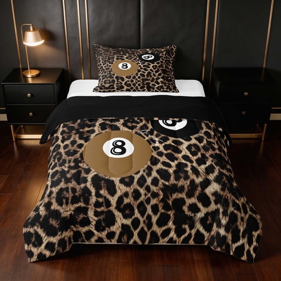 Erosebridal Lucky 8 Twin Comforter Sets Tan Bedding Set, Tan Leopard, Black Reversible 2 Pieces 1 Comforter and 1 Pillowcase
