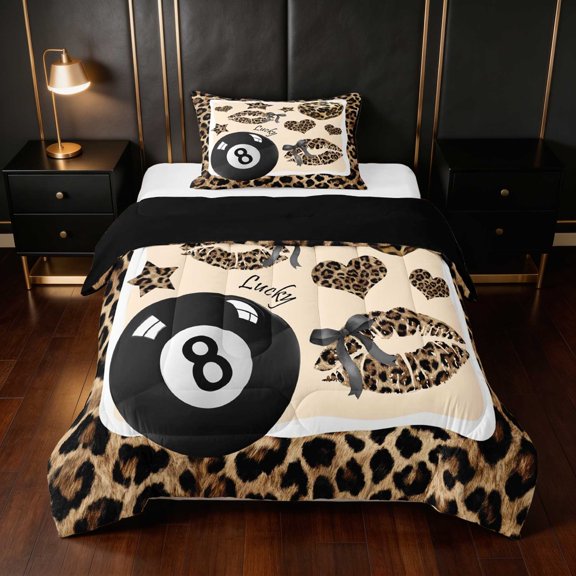 Erosebridal Lucky 8 Twin Comforter Sets Vintage Lips Bedding Set, Vintage Leopard Lips, Black Reversible 2-Piece 1 Comforter and 1 Pillowcase
