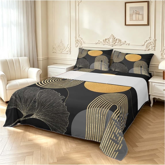 If Printable Erosebridal Luxe Gold Arch Bed Sheets,Black Ginkgo Leaves Full Size ...