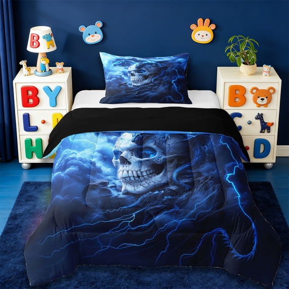 Erosebridal Magic Animal Dragon Twin Comforter Sets,Spooky Gothic Skull Bedding Set For Adult, Reversible 2pcs