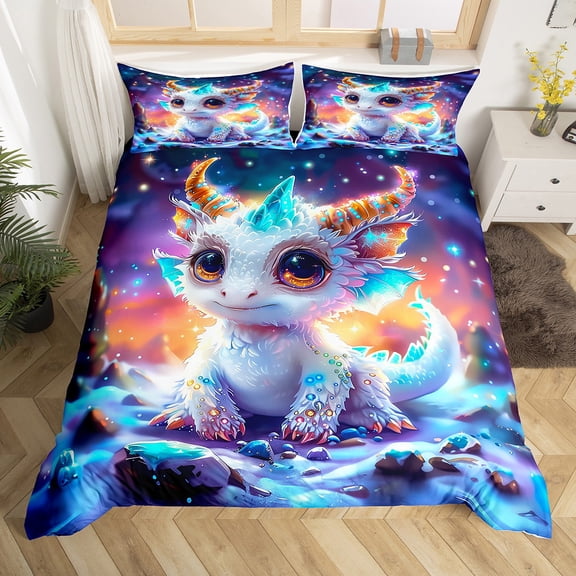 Erosebridal Magic Cartoon Animal Duvet Cover Twin,Cute Dragon Bedding Sets Twin Size,Snow Mountian Comforter Cover Twin For Youth, Lightweight Room Decor Reversible,2-Piece(No Comforter)
