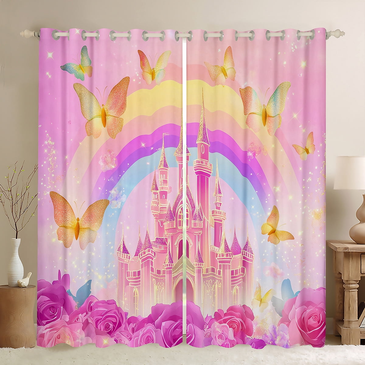 Erosebridal Magic Castle Curtains and Drapes (52x84), Butterfly Rose 30 ...