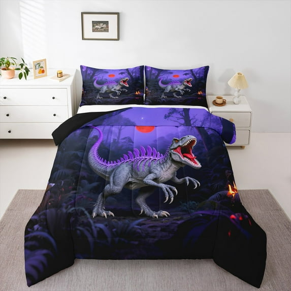 Erosebridal Magic Dinosaur Bedding Sets Full with Comforter,Jungle Animal Duvet Insert,Tropical Botanical Tree Comforter Sets Full Size,Super Cozy Princess Room Decorative Reversible,3pcs