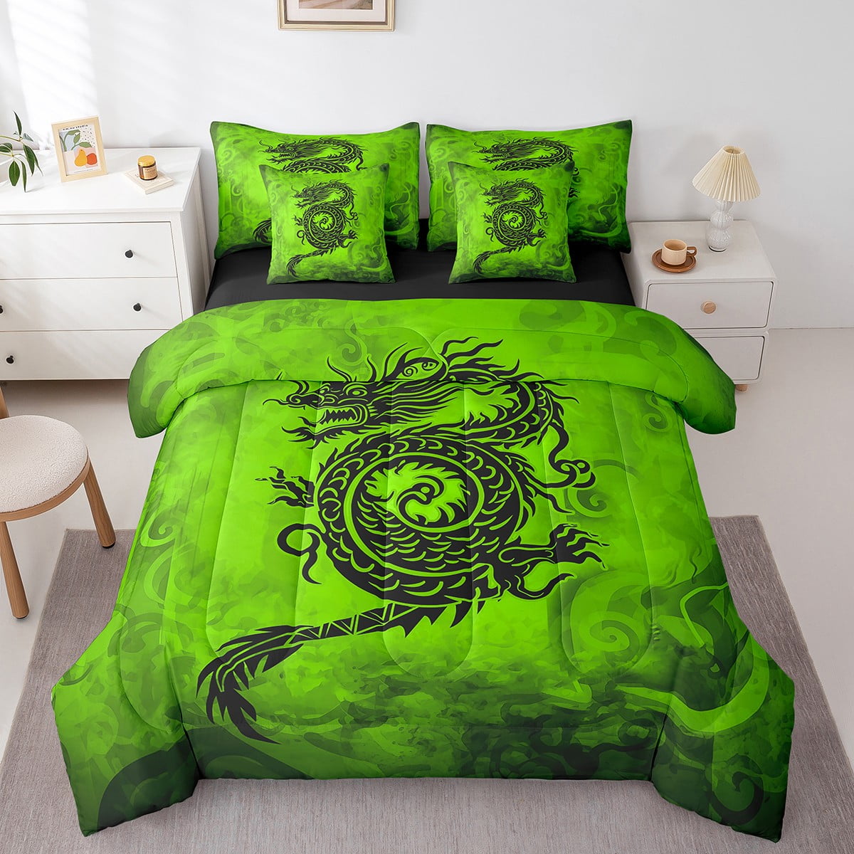 Erosebridal Magic Dragon Bedding Sets King Size, Black and Green ...