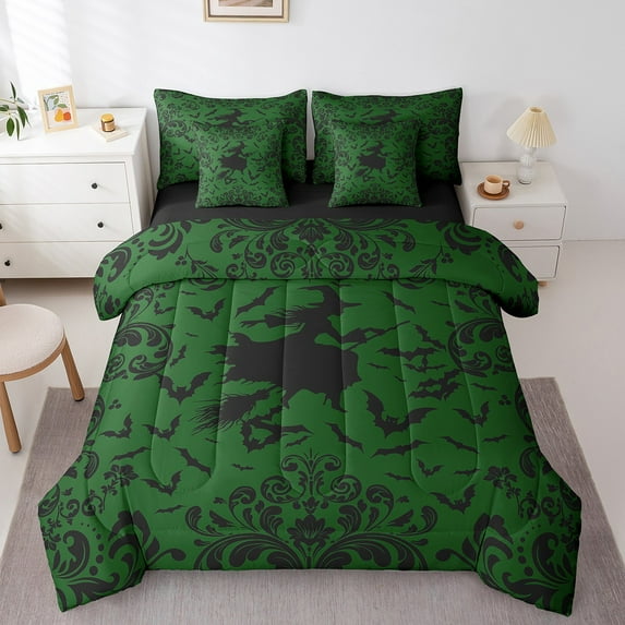 Erosebridal Magic Witch Bedding Sets King Size, Happy Halloween Comforter Sets with Sheets, Damask Boho Reversible Bedding King Size, Ultra Soft Room Decorative, 7-Piece