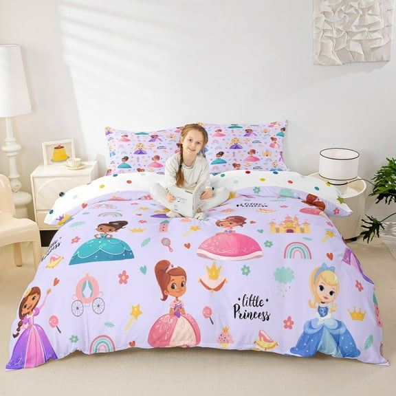 Erosebridal Magical Cartoon Princess Comforter Cover Twin,Fairy Tale Castle Bedding Twin Size,Purple Rainbow Floral Duvet Cover Twin,Lightweight Bedroom Decor Reversible,2pcs(No Comforter)
