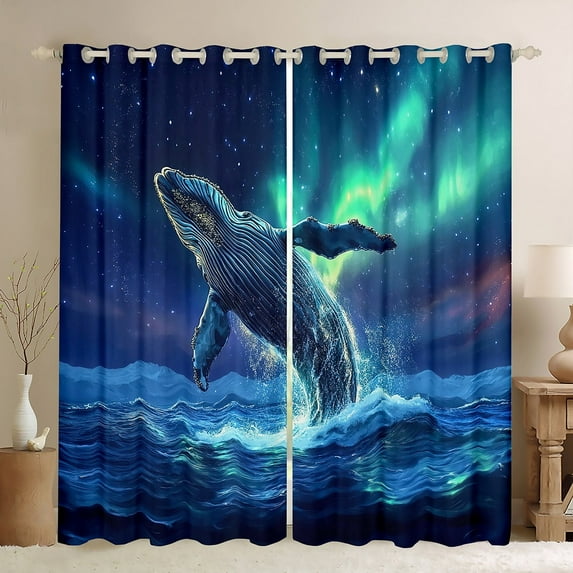 Erosebridal Sealife Whale Curtains for Living Room,Ocean Wildlife 30%-50% Blackout Curtains Set of 2 (38x45),Curtains Pack of 2 (38x45),Sea Theme Decoration