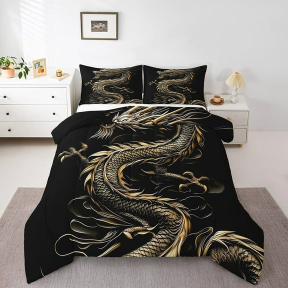 Erosebridal Magical Wildlife Bedding King Comforter Set,Animal Dragon Bedding Sets King with Comforter,Oriental Decor,Reversible,Super Cozy,3-Piece