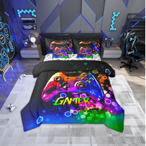 Erosebridal Male Gamepads Bedding Sets Twin Size,Video Game Comforter Sets with Sheets,Gradient Honeycomb Bed in a Bag Twin size,Super Cozy Geometric Room Decor,Reversible,7-Piece