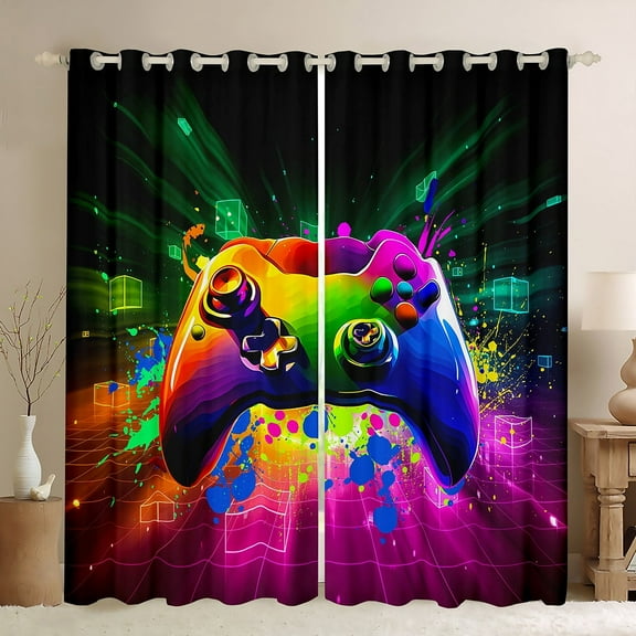 Erosebridal Male Gamepads Curtains and Drapes (38Wx54L),Video Game 30%-50% Blackout Curtains for Bedroom,Gradient Ombre Curtains Pack of 2 (38Wx54L),Geometric Room Decor