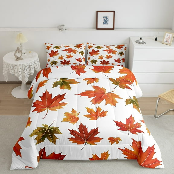 Erosebridal Maple Leaf Bedding Full Comforter Set, Fall Plant Down Comforter, Female Male Comforters & Duvets, Super Cozy Room Decoration, 3 Pieces