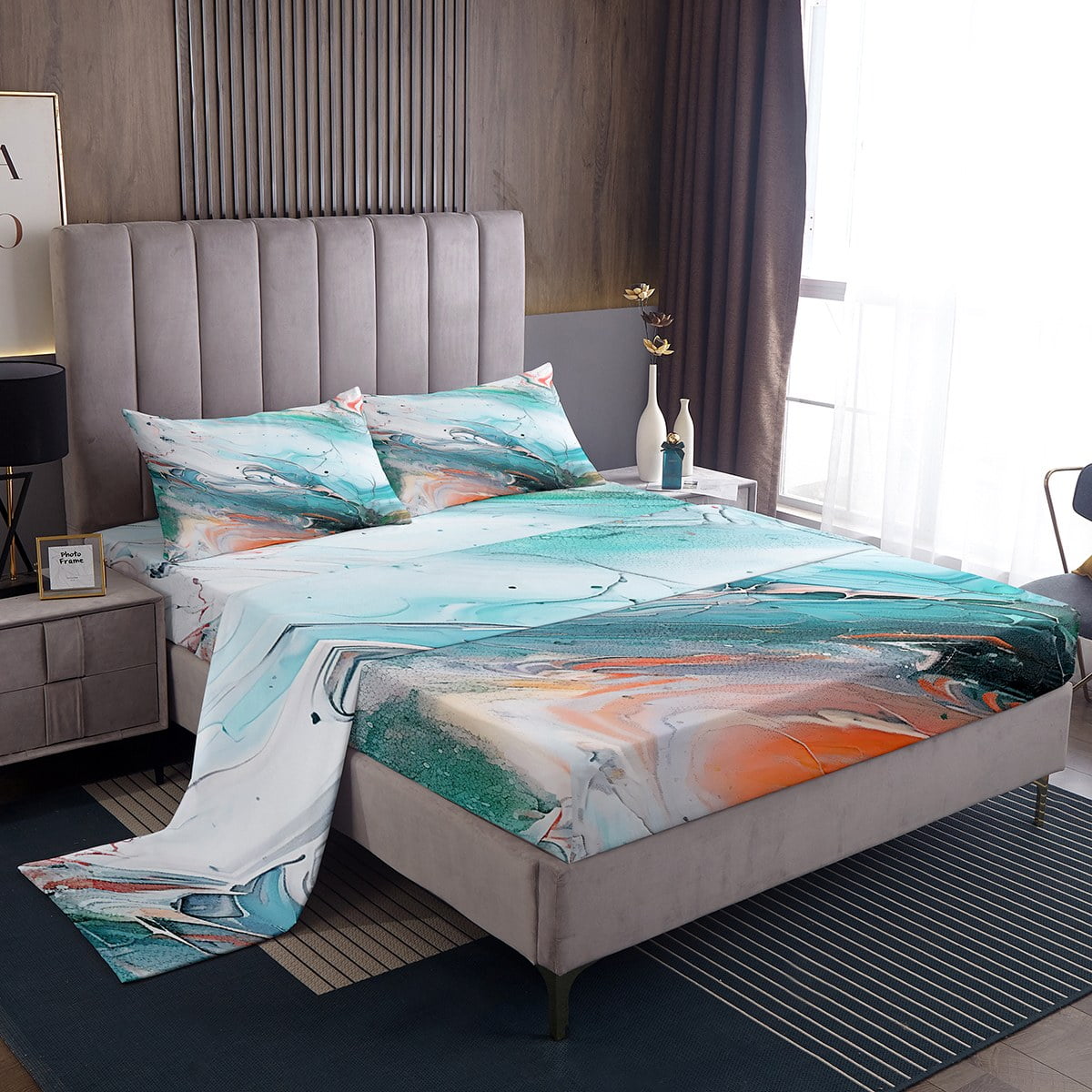 Abstract Sheet Set Erosebridal Marble Bed Sheets Set Twin Size Teal Green Marbling ...