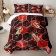 thumbnail image 1 of Erosebridal Marble Hexagon Gold Leaf Quilt Full,Red Geometric Print Full Bedspread Sets For Adults,3-Piece, 1 of 7