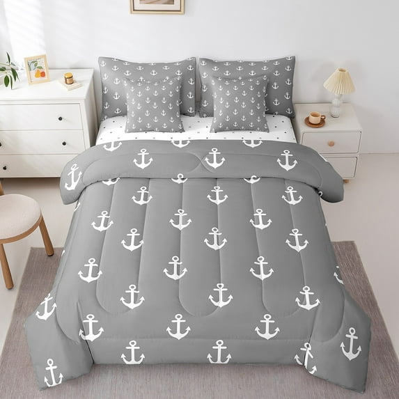 Erosebridal Marine Anchor Bedding Queen Size,Nautical Sea Bed In A Bag Queen Size,Ocean Theme Decor,Reversible,Lightweight,7 Pieces