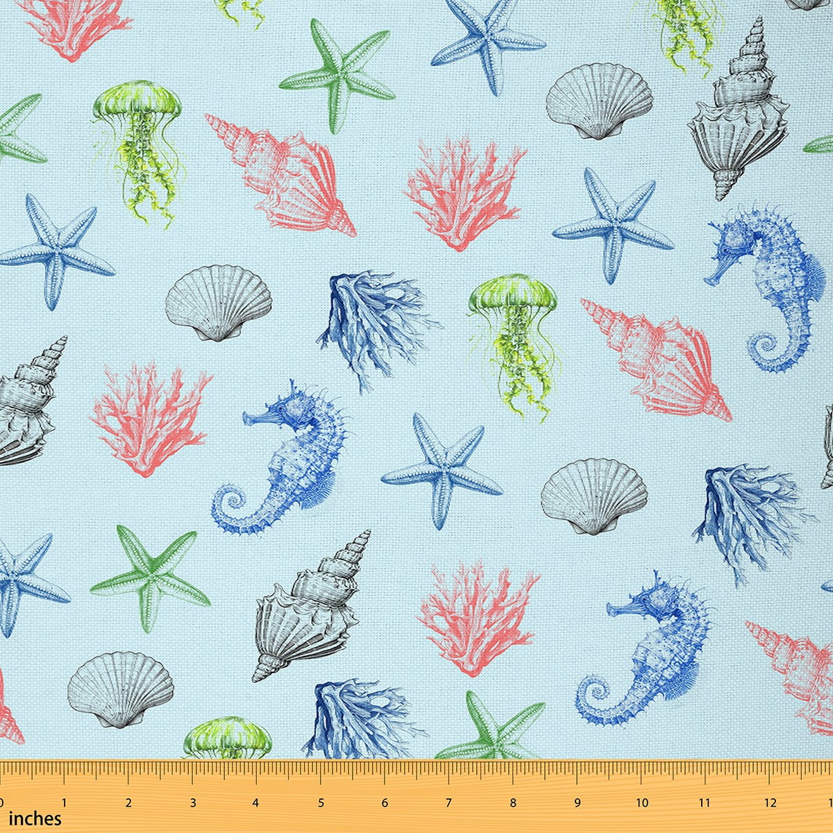 Erosebridal Marine Animal Upholstery Fabric,Sealife Fabric By The Yard,Starfish Seahorse ...