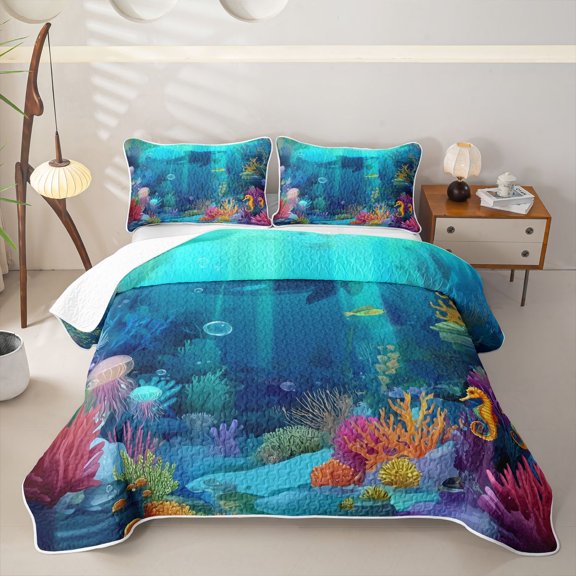 Erosebridal Marine Animal Whale Twin Quilt Set for Boys Girls,Sea Wildlife Twin Coverlet Set Teens