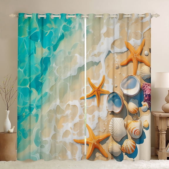 Erosebridal Marine Beach Curtains for Living Room, Kawaii Starfish 30%-50% Blackout Curtains Set of 2 (38x54), Coastal Ocean Curtains and Drapes (38x54), Window Curtains Bedroom Decorative