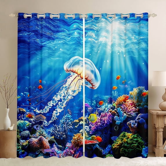 Erosebridal Marine Jellyfish Curtains Pack of 2 (42x63),Ocean Wildlife 30%-50% Black Out Curtains,Marine Decoration