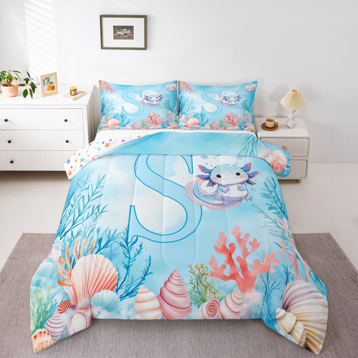 Erosebridal Marine Life Coral Shell Comforter Sets King Size,Chic ...