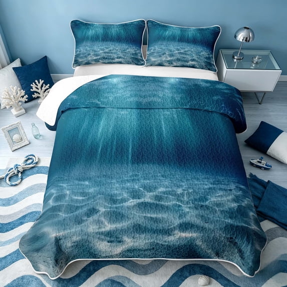 Erosebridal Marine Sea Bed Spread Queen, Coastal Beach Queen Coverlet Set, Reversible 3-Piece, 1 Quilt and 2 Pillowcases