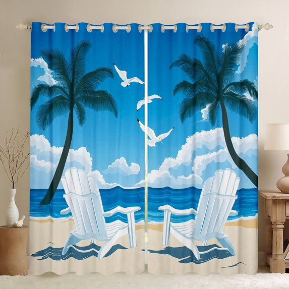 Erosebridal Marine Seagull Curtains Pack of 2 (52Wx63L),Ocean Wave Beach 30%-50% Black Out Curtains,Sea Decor