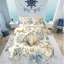 Erosebridal Marine Seashell Bedding Sets Twin Size, Retro Sealife Comforter Sets with Sheets, Starfish Coral Bed Set, Lightweight Room Decorative, 7pcs