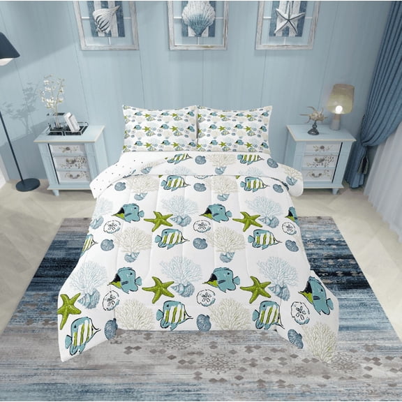 Erosebridal Marine Starfish Bedding Twin Comforter Set,Cartoon Sealife Down Comforter,Ocean Decor,Reversible,Lightweight,2-Piece