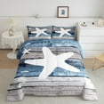thumbnail image 1 of Erosebridal Marine Starfish Comforter Sets Full Size, Gray Blue Wooden Striped Comforters & Duvets Ultra Soft 3 Pieces, 1 of 8