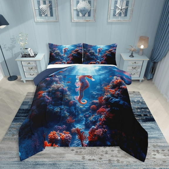 Erosebridal Marine Theme Seahorse Comforter Sets,Ocean Animal Comforters & Duvets,Sealife Decor,Reversible,Breathable,2pcs