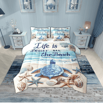 Erosebridal Marine Turtle Bedding Sets Twin Size,Starfish Seashell Comforter Sets with Sheets,Summer Beach Decoration,Reversible,Breathable,7pcs