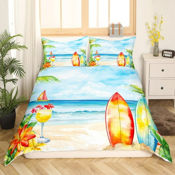 Erosebridal Ocean Beach Comforter Cover Twin,Summer Holiday Bedding Twin Size,Surfing Decor,3Pcs