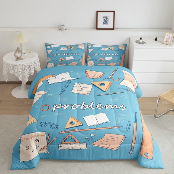 Erosebridal Mathematics Bedding Full Comforter Set, Math Equation Down Comforter, School Educational Decor, Ultra Soft 3pcs