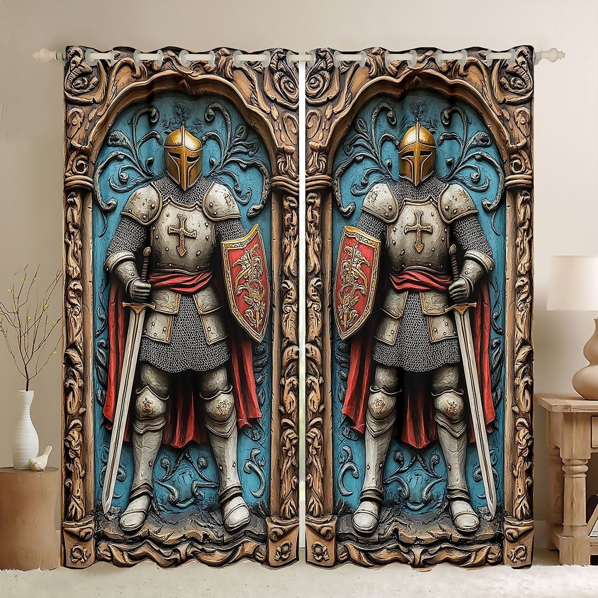 Erosebridal Medieval Armor Crest Curtains and Drapes Pack of 2 (52x63 ...