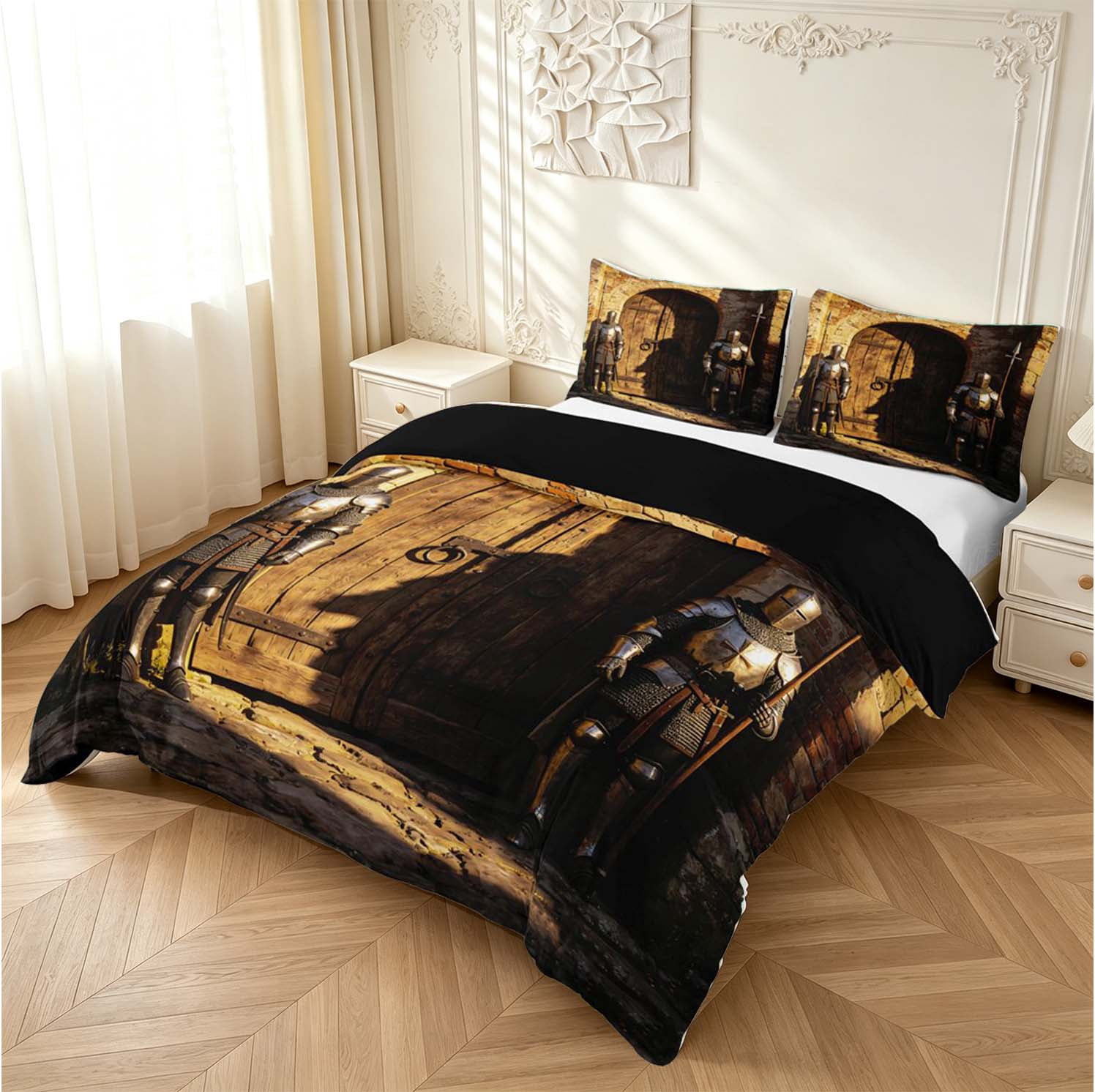 Erosebridal Medieval Armor Guards Duvet Cover Queen,Castle Wooden Gate ...