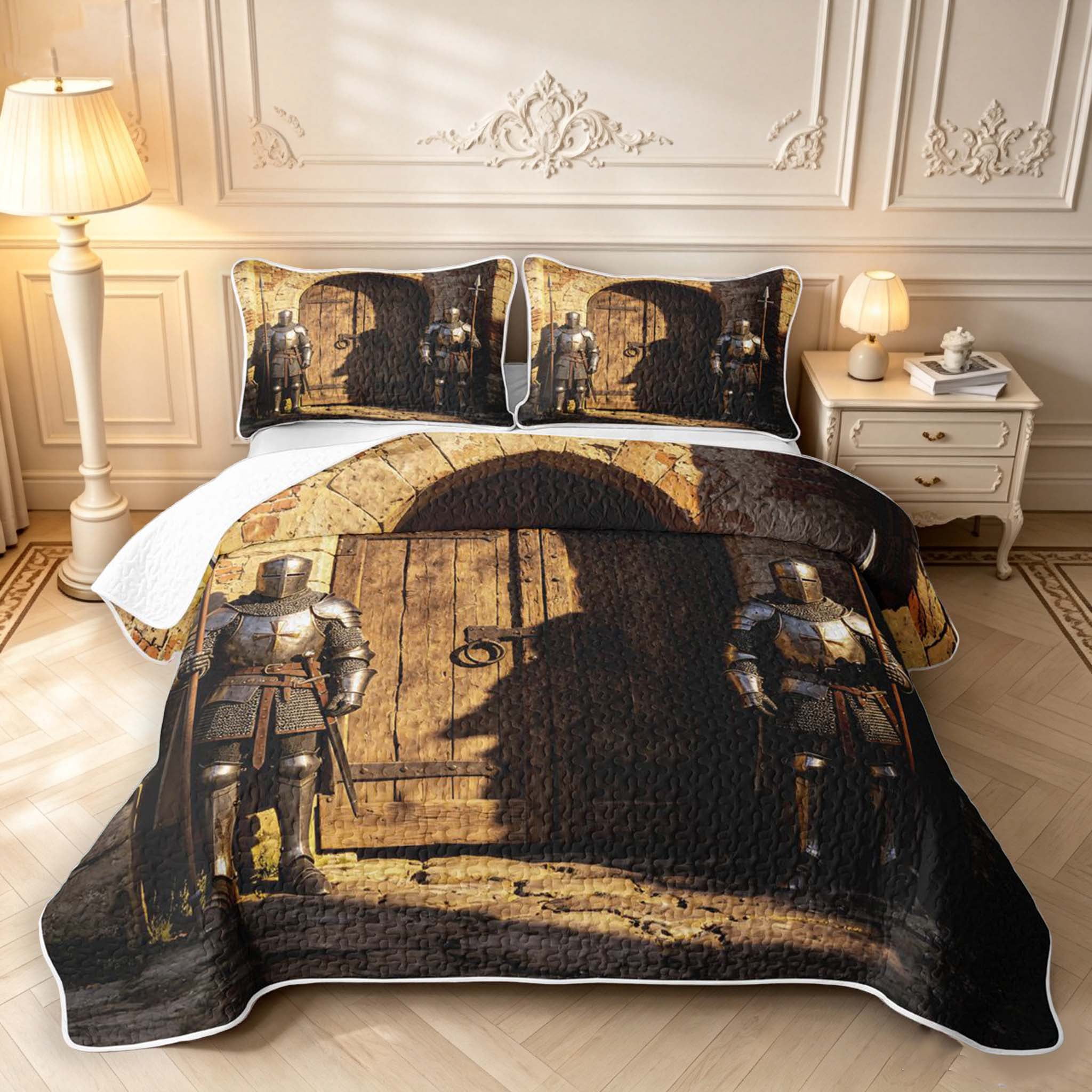 Erosebridal Medieval Armor Guards Quilt King,Castle Wooden Gate King ...