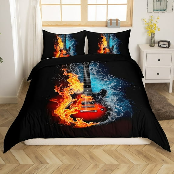 Erosebridal Melody Guitar Duvet Cover Queen,Musical Instrument Bedding Queen Size,Abstract Decor,Reversible,Ultra Soft,3 Pieces(No Comforter)