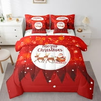Erosebridal Merry Christmas Bedding Sets Twin Size, Reindeer Elk Comforter Sets with Sheets, Red Reversible Bed Set, Super Cozy Bedroom Decor, 7 Pieces