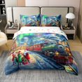 thumbnail image 1 of Erosebridal Merry Xmas Santa Claus 100% Cotton Duvet Cover Queen Size, Retro Train Comforter Cover, Aurora Decor, 3 Pieces (No Comforter), 1 of 6