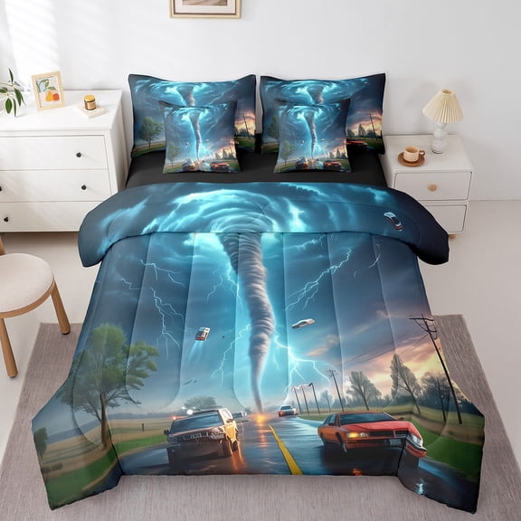 Erosebridal Mgaic Tornado Bedding King Size, Cool Lighting Storm Bed in a Bag King size, Cartoon Weather Theme Decor, 7pcs