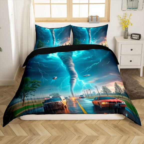 Erosebridal Mgaic Tornado Duvet Cover Full, Cool Lighting Storm Bedding Sets Full Size, Cartoon Weather Theme Decor, 3pcs